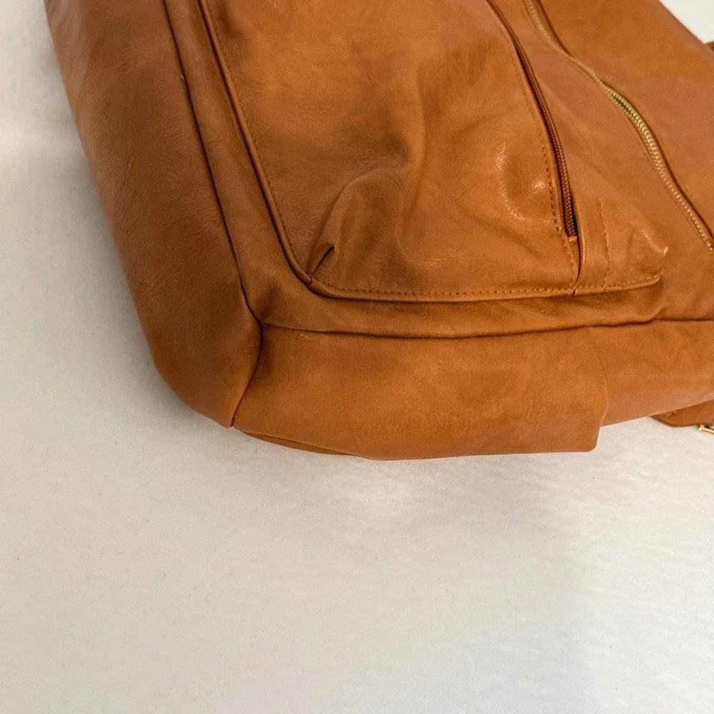 Unbranded Backpack Purse Women Large Brown Faux Leather Convertible Guitar Strap